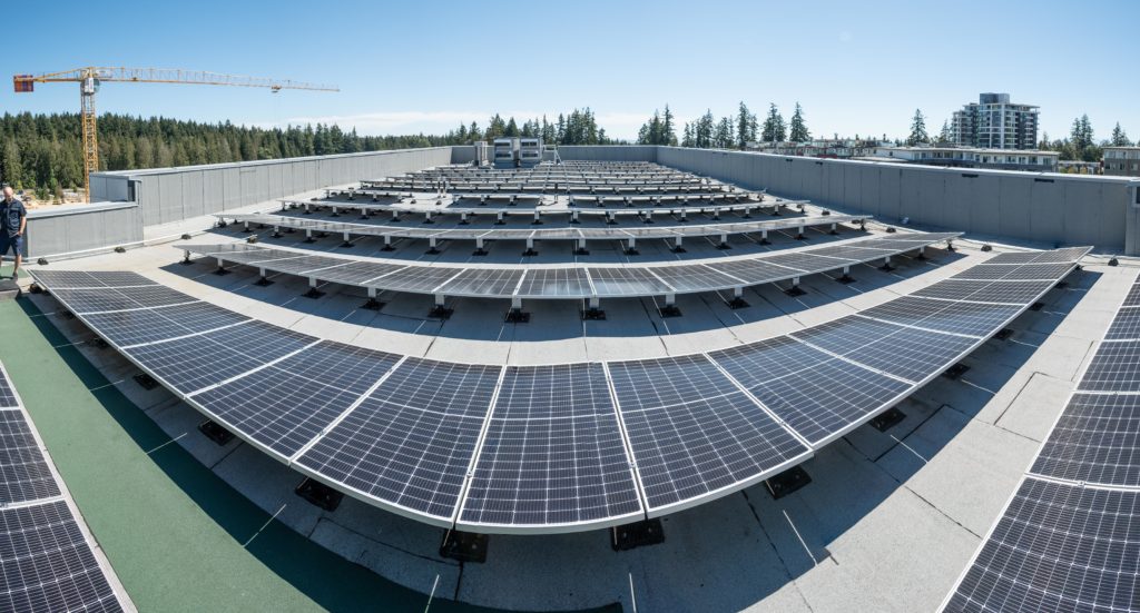 Panoramic view of solar panels on the rooftop