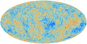 The Cosmic microwave background (CMB) as observed by Planck. The CMB is a snapshot of the oldest light in our Universe, imprinted on the sky when the Universe was just 380,000 years old. It shows tiny temperature fluctuations that correspond to regions of slightly different densities, representing the seeds of all future structure: the stars and galaxies of today. (Credit: European Space Agency and the Planck Collaboration)