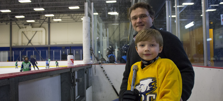 Karol Mikulash with his youngest son Simon at the Doug Mitchell Thunderbird Sports Centre