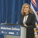 Mitra Latifian, an Iranian immigrant now working as a Vancouver midwife, speaks at the Jan. 14 announcement of a new training program for other internationally-educated midwives. Photo credit: Brian Kladko
