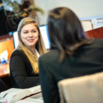 Second-year law student Kiera Stel works at the Indigenous Community Legal Clinic in downtown Vancouver in February, before the COVID-19 crisis began. Stel and her classmates have continued to serve clients remotely. Credit: Paul Joseph/UBC