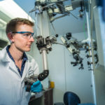 Andrew Robertson, TRIUMF Research Officer (Therapeutic Isotope Product Development), working in a TRIUMF radiochemistry laboratory. Credit: TRIUMF