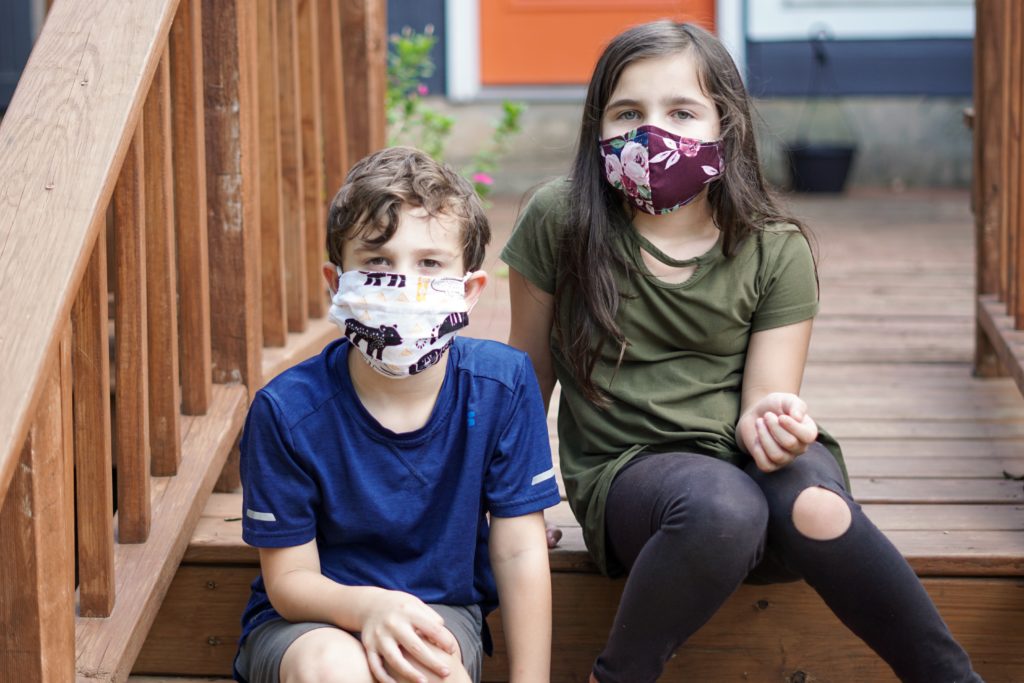 Children wearing masks