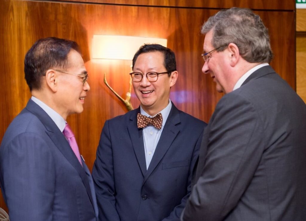 Dr. Edwin S.H. Leong, Dr. Santa J. Ono and Dr. Dermot Kelleher at the gift agreement signing in Hong Kong