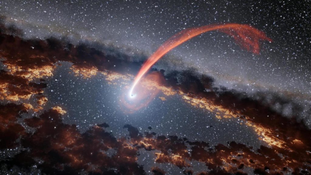 Infrared echoes of a black hole eating a star illustration. Credit: NASA/JPL-Caltech.