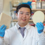 UBC postdoctoral fellow Dr. Yeling Zhu shows samples of the biodegradable foam. Photo: Lou Bosshart/UBC