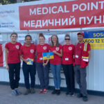 UBC's Dr. Hubert Chao (second from left) and Dr. Luba Butska (third from right) with the Canadian Medical Assistance Team in May 2022. The team was deployed to provide volunteer medical care in northwestern Ukraine, where thousands of people were displaced following the Russian invasion.