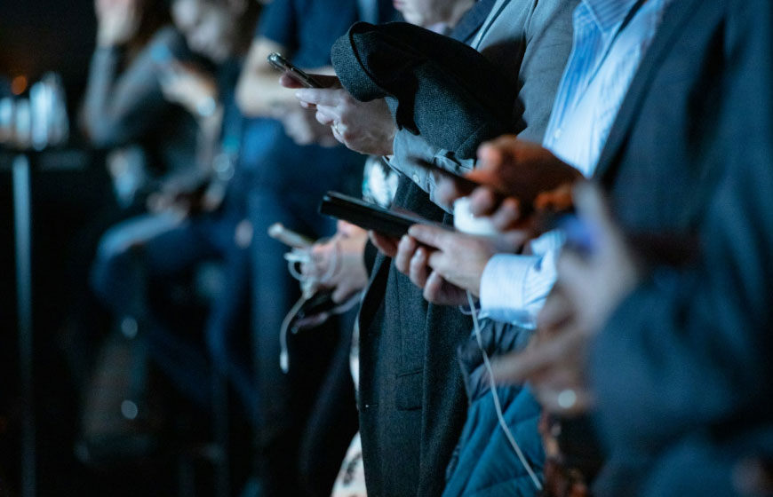 Group of journalists with recording devices